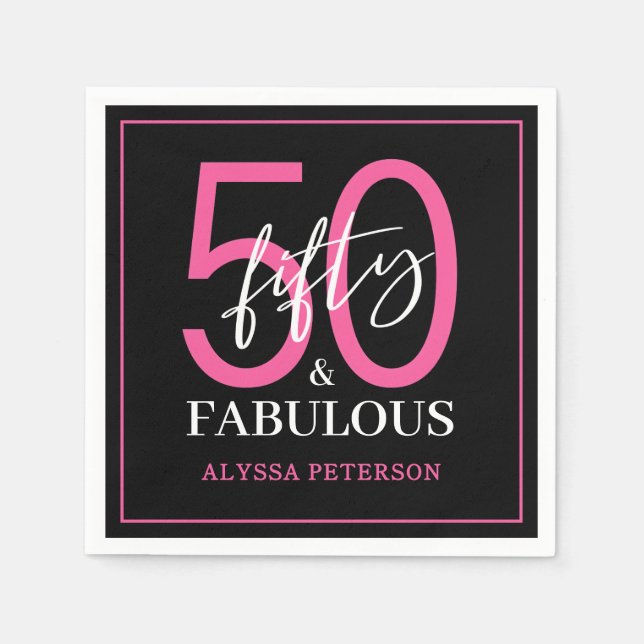 Servilleta De Papel Fifty and Fabulous Script 50th Birthday (Anverso)