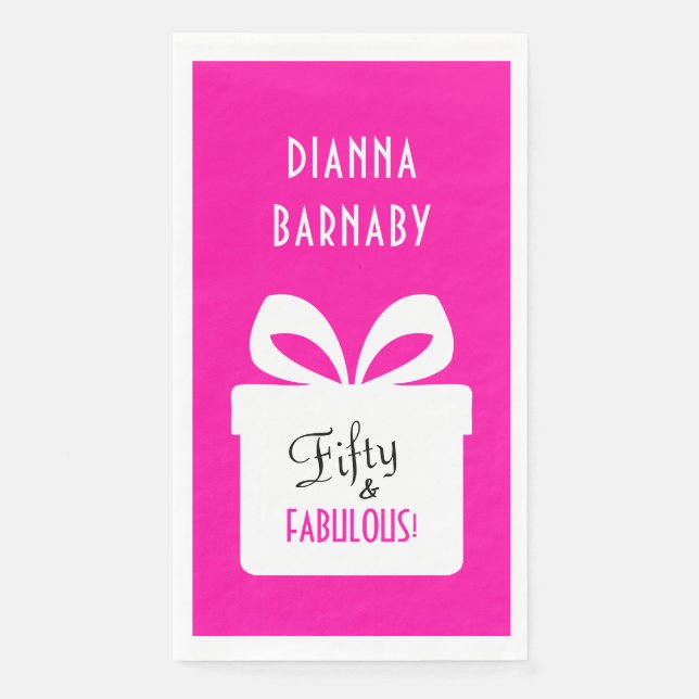 Servilleta De Papel Fifty & FABULOUS! Girly Hot Pink Birthday Party (Anverso)