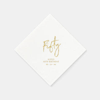 Servilleta De Papel Fifty Gold Lettering 50th birthday Paper Plates