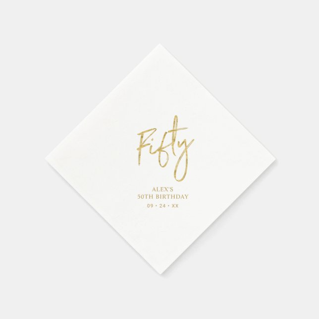 Servilleta De Papel Fifty Gold Lettering 50th birthday Paper Plates (Borde)