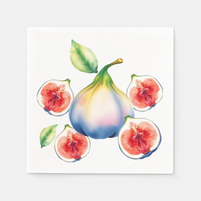 Servilleta De Papel Fig de acuarela fresca con blanco suave (Anverso)