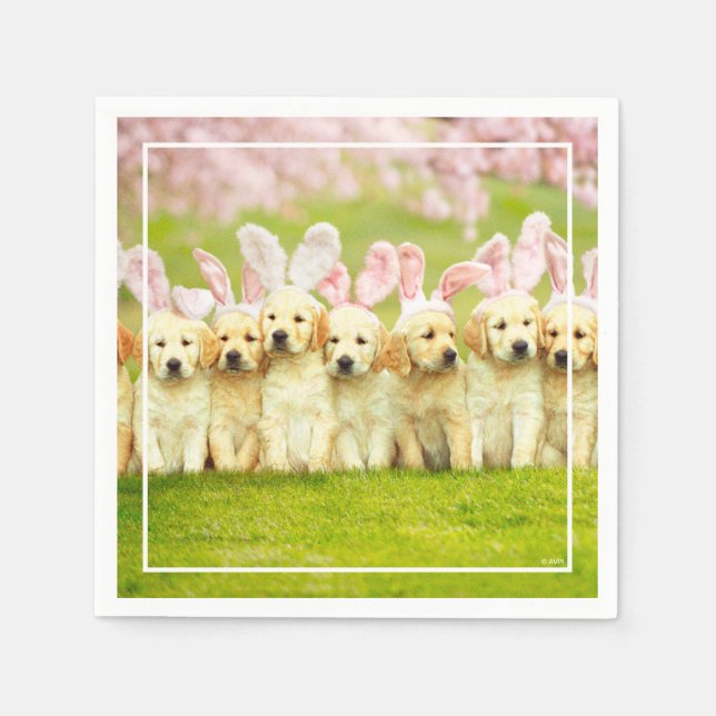 Servilleta De Papel Fila de conejitos cachorros (Anverso)