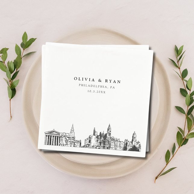Servilleta De Papel Filadelfia Skyline Boda Papel Cocktail Napkin (Philadelphia Wedding Napkins)