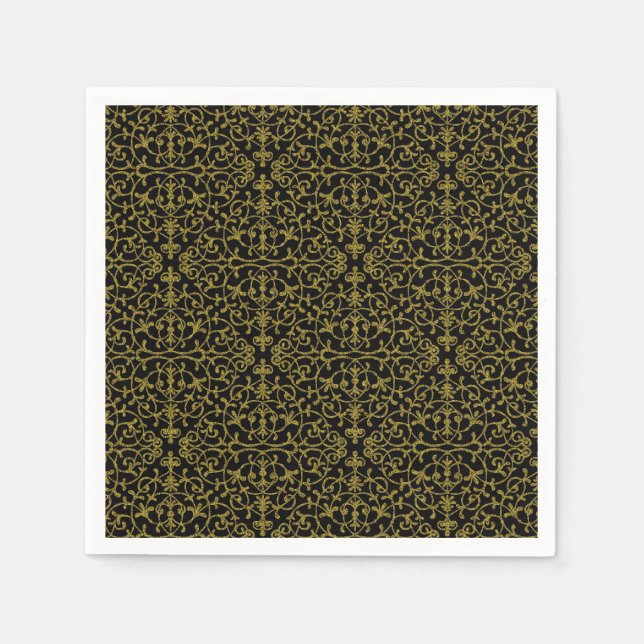 Servilleta De Papel Filigree negro y oro (Anverso)