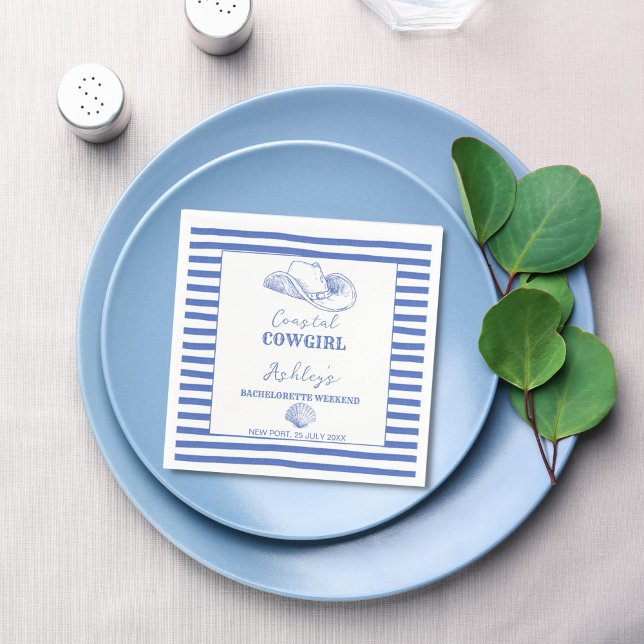 Servilleta De Papel Fin de semana de soltera Cowgirl Costera impreso (Coastal Cowgirl Bachelorette weekend personalized printed Napkins last toast on a coast table decor)
