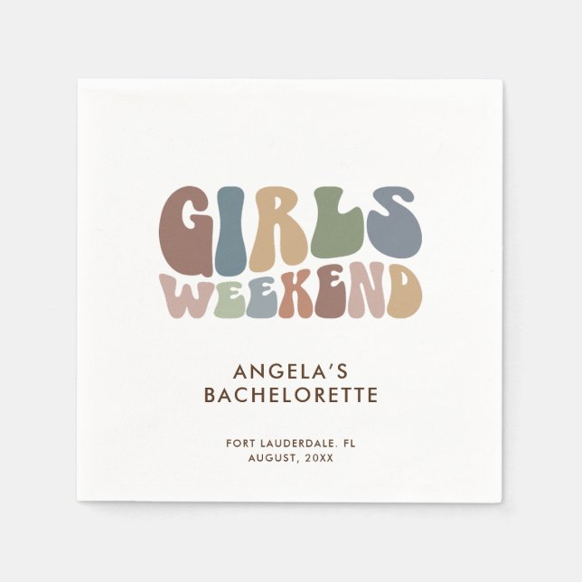 Servilleta De Papel Fin de semana del partido Retro Bachelorette (Anverso)