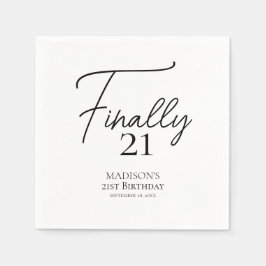 Servilleta De Papel Finalmente 21 cumpleaños negro y blanco