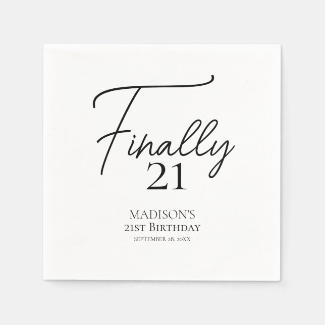 Servilleta De Papel Finalmente 21 cumpleaños negro y blanco (Anverso)