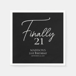 Servilleta De Papel Finalmente 21 cumpleaños negro y blanco