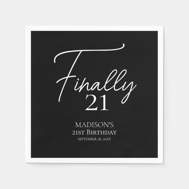 Servilleta De Papel Finalmente 21 cumpleaños negro y blanco (Anverso)