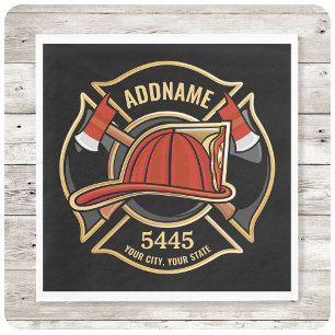 Servilleta De Papel Firefighter ADD NAME Fire Station Department Badge