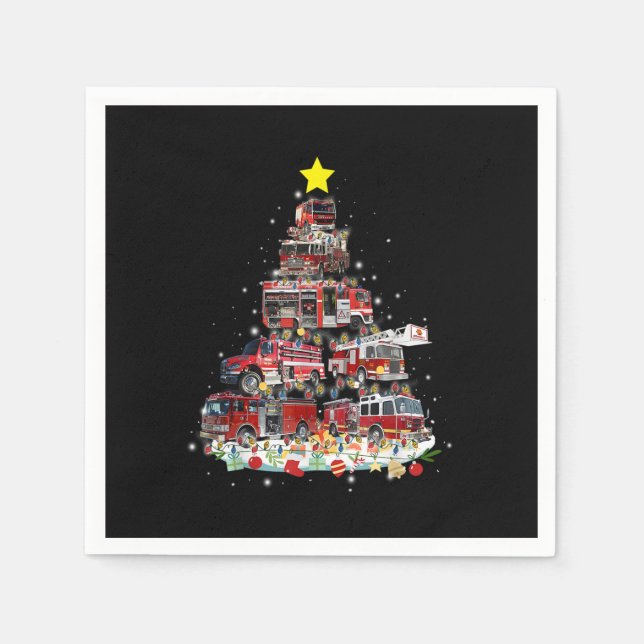 Servilleta De Papel Firefighter Truck Christmas Tree Funny Xmas Pajama (Anverso)