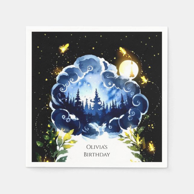 Servilleta De Papel Firefly Fantasy Woodland Cumpleaños (Anverso)