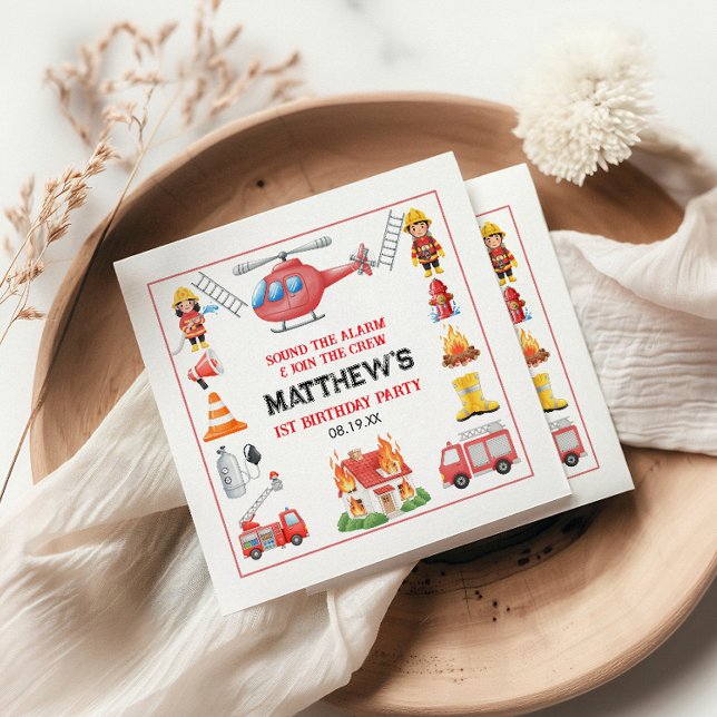 Servilleta De Papel Firetrucks Boy 1st Birthday | Cute Little party (Firetrucks Boy 1st Birthday | Cute Little party Napkins
)