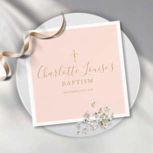 Servilleta De Papel Firma Rubor de oro rosado bautismo Christening Nap
