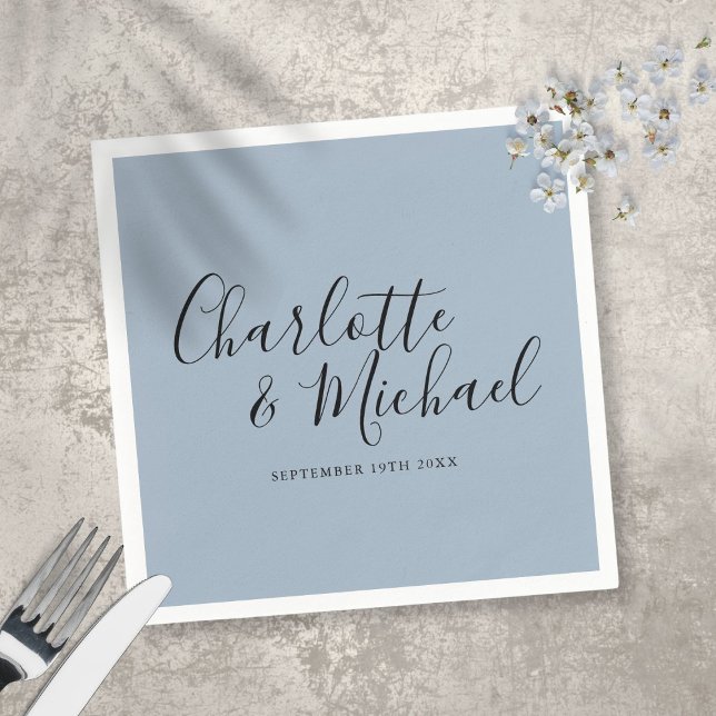 Servilleta De Papel Firma Script Dusty Blue Elegant Wedding (Subido por el creador)