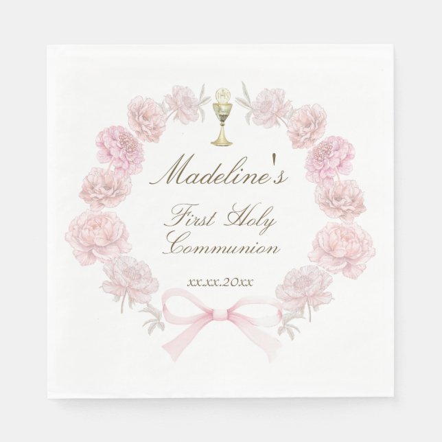 Servilleta De Papel first communion delicate peonies frame (Anverso)