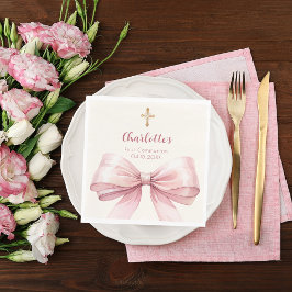 Servilleta De Papel First Communion pink bow cream cross luncheon