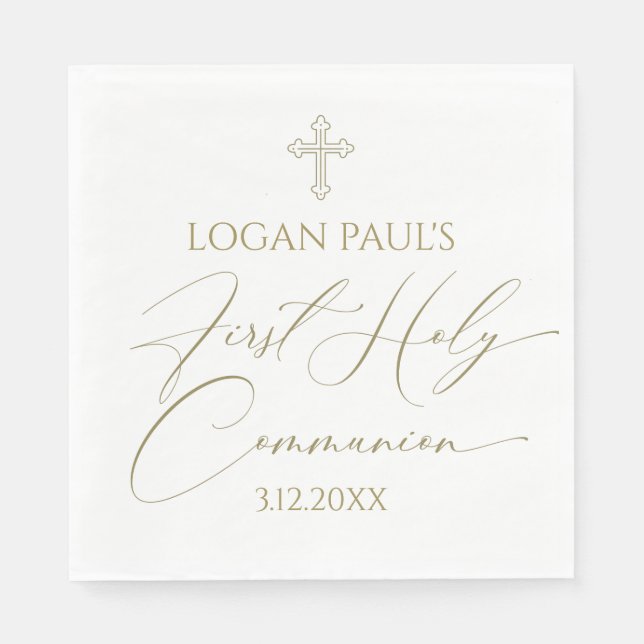 Servilleta De Papel First Holy Communion Gold and white napkin (Anverso)
