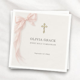 Servilleta De Papel First Holy Communion Pink Coquette Bow Girl 