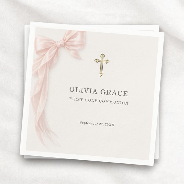 Servilleta De Papel First Holy Communion Pink Coquette Bow Girl  (Subido por el creador)