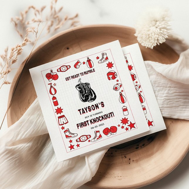 Servilleta De Papel First Knockout Boxing 1st Birthday – Fun Kids  (First Knockout Boxing 1st Birthday – Fun Kids Napkins
)