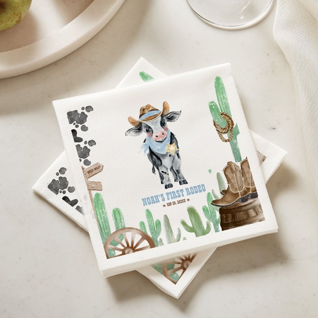 Servilleta De Papel First Rodeo 1st Birthday Baby Cow (Subido por el creador)