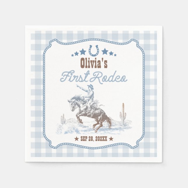 Servilleta De Papel First Rodeo 1st Birthday Blue Western (Anverso)