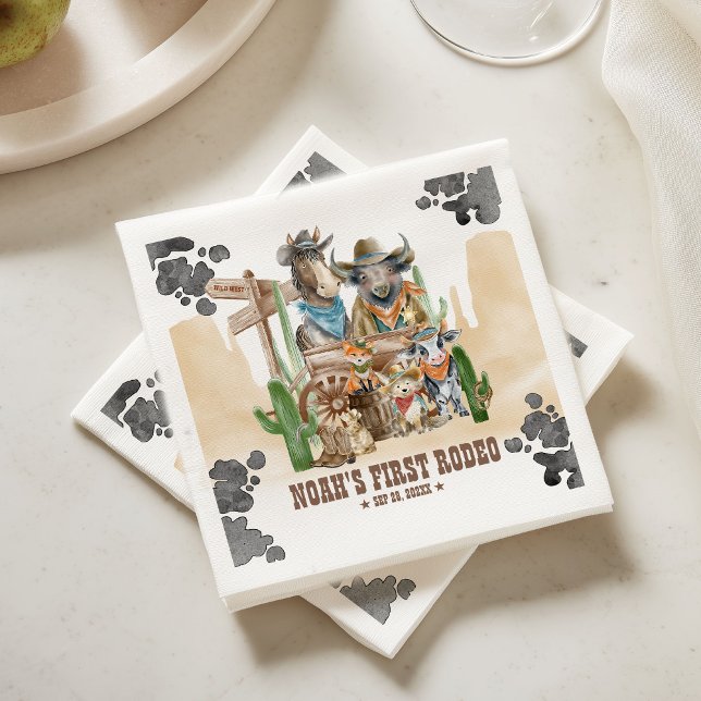 Servilleta De Papel First Rodeo 1st Birthday Cute Animals Wild West (Subido por el creador)