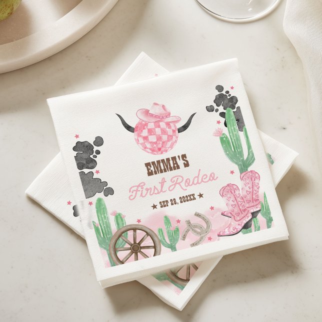 Servilleta De Papel First Rodeo 1st Birthday Pink Boho Wild West (Subido por el creador)