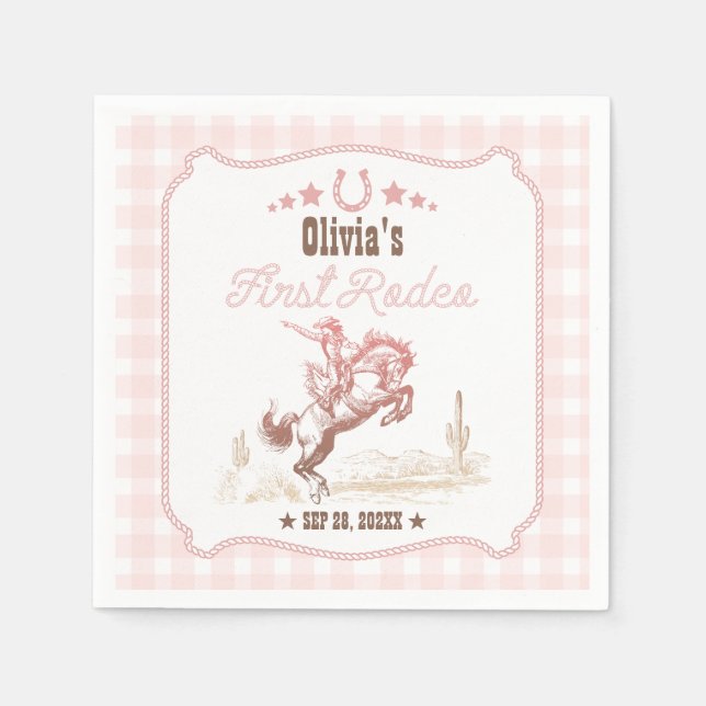 Servilleta De Papel First Rodeo 1st Birthday Pink Western (Anverso)