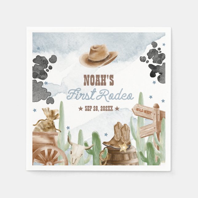 Servilleta De Papel First Rodeo 1st Birthday Rustic Wild West (Anverso)