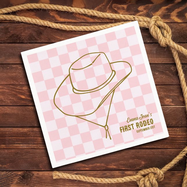 Servilleta De Papel First Rodeo Cowboy Hat Checkered 1st Birthday  (First Rodeo Cowboy Hat Checkered 1st Birthday Napkins)