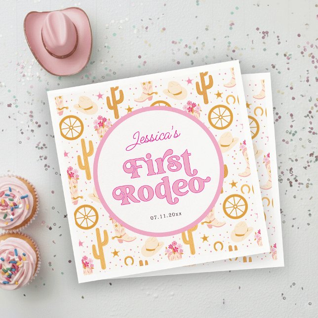 Servilleta De Papel First Rodeo Cowgirl Pink 1st Birthday Party Napkin (Subido por el creador)