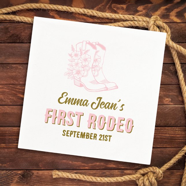 Servilleta De Papel First Rodeo Pink Floral Cowboy Boots 1st Birthday (First Rodeo Pink Floral Cowboy Boots 1st Birthday Napkins)