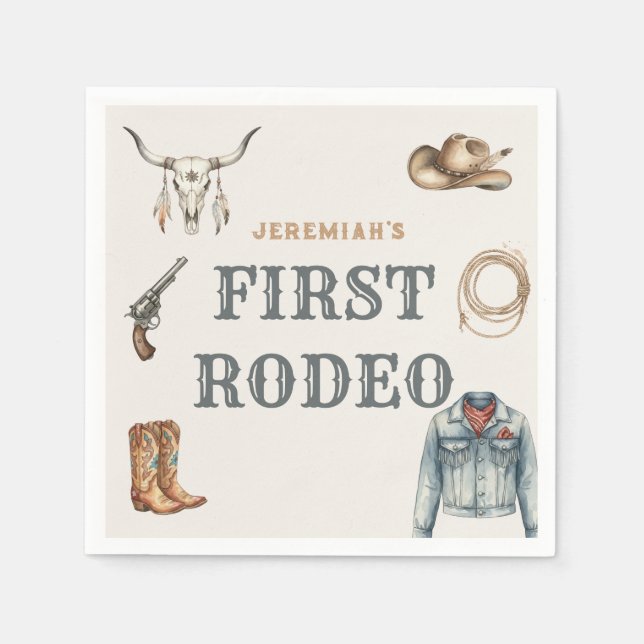 Servilleta De Papel First Rodeo Wild West Cowboy Blue Birthday (Anverso)