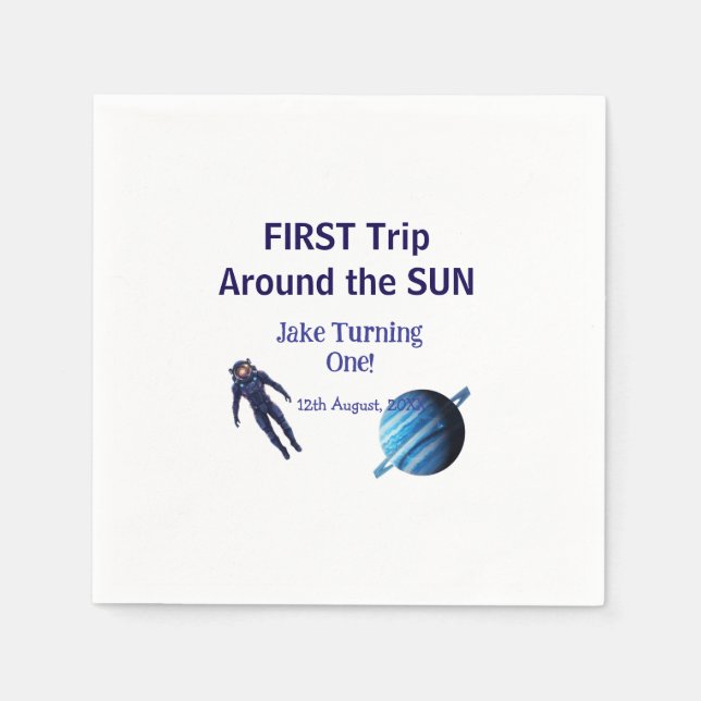 Servilleta De Papel First trip around the sun planet astronaut birthda (Anverso)