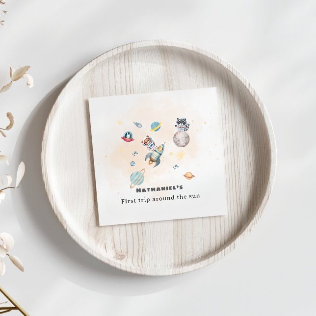 Servilleta De Papel First Trip Around the Sun space animals Birthday  (Subido por el creador)