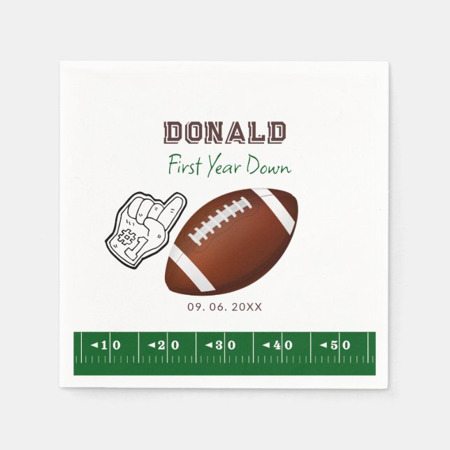 Servilleta De Papel First Year Down Football Birthday  (Anverso)