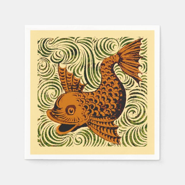Servilleta De Papel Fish Antiguo Tile Antiguo arte (Anverso)