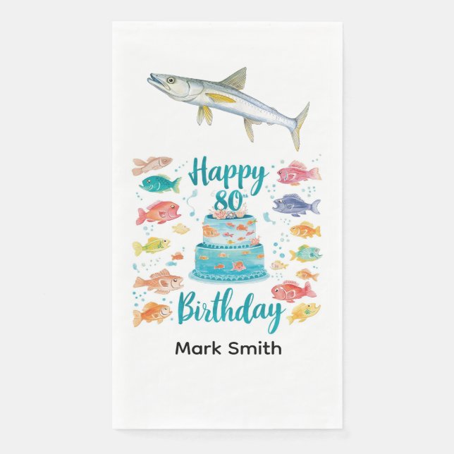 Servilleta De Papel Fishing Lover 80th Birthday Watercolor  (Anverso)