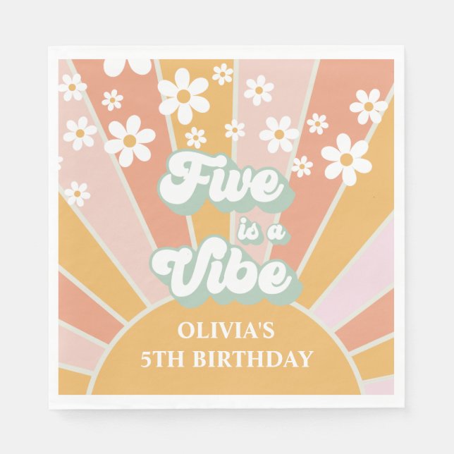 Servilleta De Papel Five es un Vibe Retro Sunshine daisy boho (Anverso)