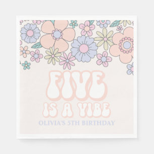 Servilleta De Papel FIVE es una Vibra Retro floral pastel cumpleaños 5