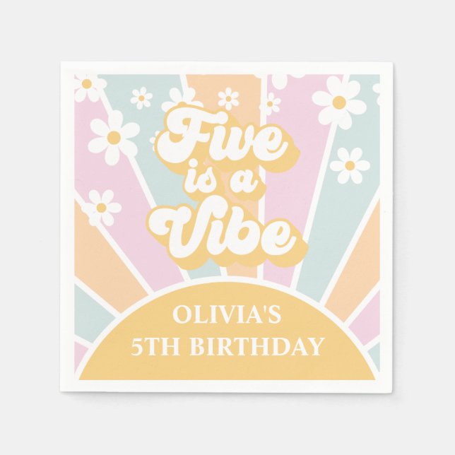 Servilleta De Papel Five is a Vibe pastel Retro Sol daisy boho (Anverso)