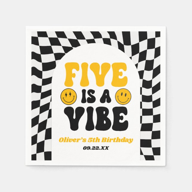 Servilleta De Papel Five Is A Vibe Retro Fifth 5th Birthday Party (Anverso)