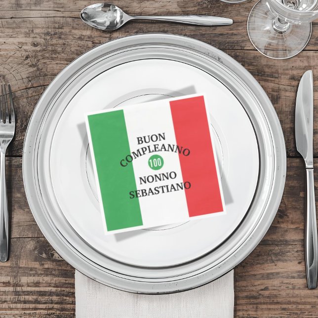 Servilleta De Papel Flag of Italy Buon Compleanno or Anniversario  (Flag of Italy Napkin with custom wording and number for birthday and anniversary)