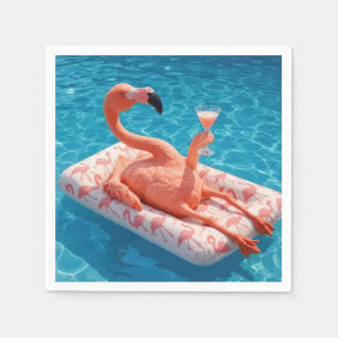 Servilleta De Papel Flamenco flotando con un cóctel en una piscina