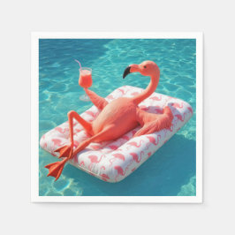 Servilleta De Papel Flamenco relajándose en un colchón de piscina