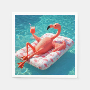 Servilleta De Papel Flamenco relajándose en un colchón de piscina