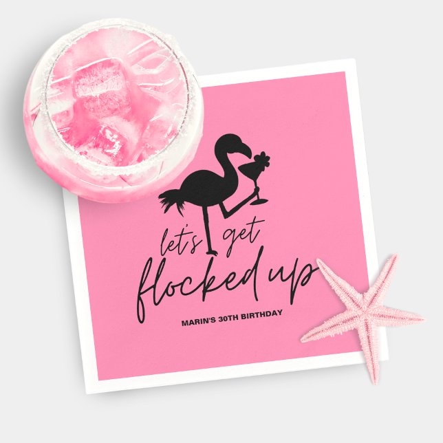 Servilleta De Papel Flamenco Rosa Cumpleaños Tropical con Plumón (Subido por el creador)